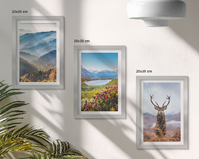 Lot de 3 tableaux Paysages de montagne avec un lac et des cerfs dans la nature