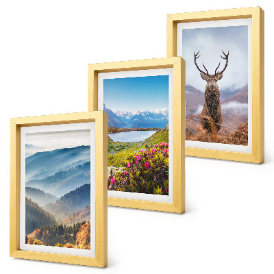 Lot de 3 tableaux Paysages de montagne avec un lac et des cerfs dans la nature