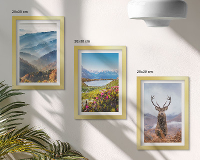 Lot de 3 tableaux Paysages de montagne avec un lac et des cerfs dans la nature