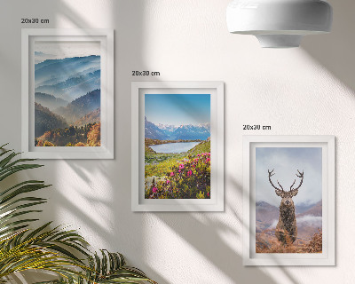 Lot de 3 tableaux Paysages de montagne avec un lac et des cerfs dans la nature