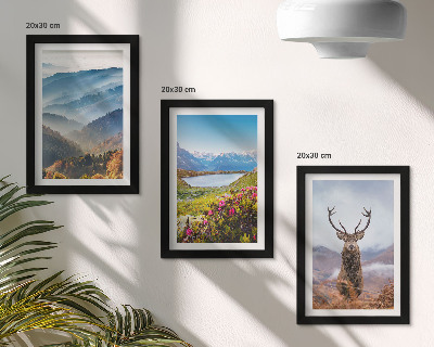 Lot de 3 tableaux Paysages de montagne avec un lac et des cerfs dans la nature