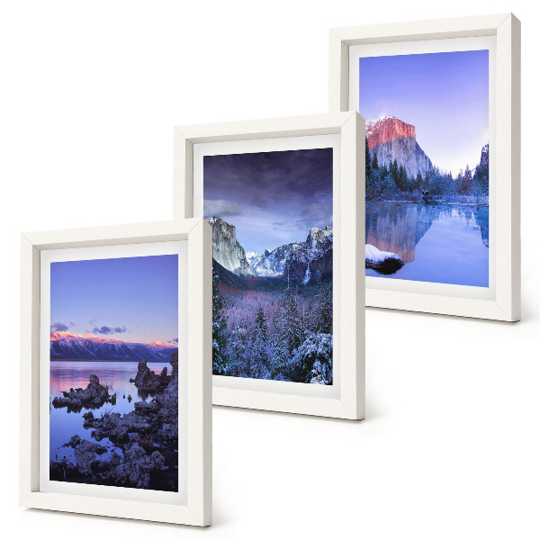 Ensemble de 3 tableaux Paysages de montagne au crépuscule, vues sur l'eau