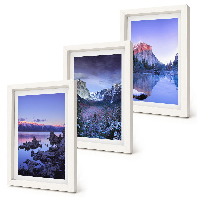 Ensemble de 3 tableaux Paysages de montagne au crépuscule, vues sur l'eau