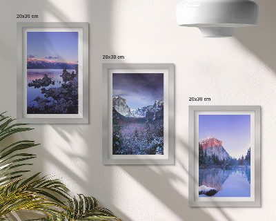 Ensemble de 3 tableaux Paysages de montagne au crépuscule, vues sur l'eau