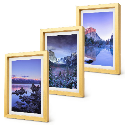 Ensemble de 3 tableaux Paysages de montagne au crépuscule, vues sur l'eau