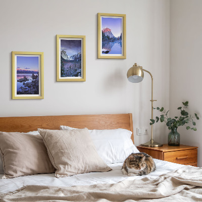 Ensemble de 3 tableaux Paysages de montagne au crépuscule, vues sur l'eau