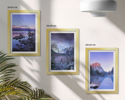 Ensemble de 3 tableaux Paysages de montagne au crépuscule, vues sur l'eau