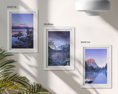 Ensemble de 3 tableaux Paysages de montagne au crépuscule, vues sur l'eau