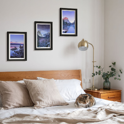 Ensemble de 3 tableaux Paysages de montagne au crépuscule, vues sur l'eau
