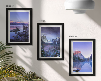 Ensemble de 3 tableaux Paysages de montagne au crépuscule, vues sur l'eau