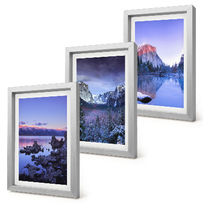 Ensemble de 3 tableaux Paysages de montagne au crépuscule, vues sur l'eau