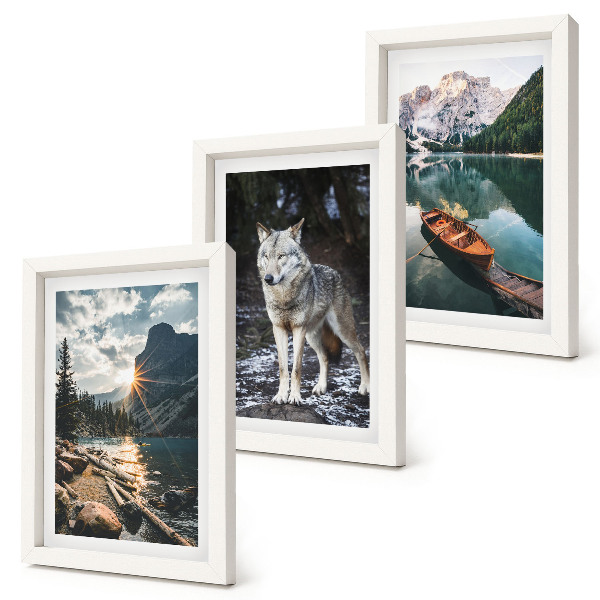 Lot de 3 tableaux Montagnes, lacs et un loup dans un cadre naturel
