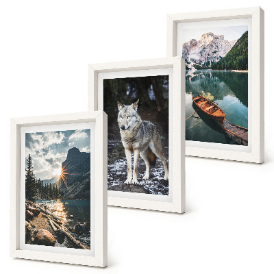 Lot de 3 tableaux Montagnes, lacs et un loup dans un cadre naturel