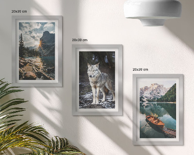 Lot de 3 tableaux Montagnes, lacs et un loup dans un cadre naturel