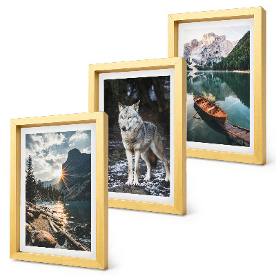 Lot de 3 tableaux Montagnes, lacs et un loup dans un cadre naturel