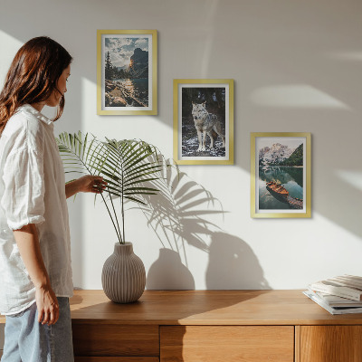 Lot de 3 tableaux Montagnes, lacs et un loup dans un cadre naturel