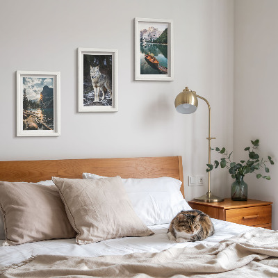 Lot de 3 tableaux Montagnes, lacs et un loup dans un cadre naturel