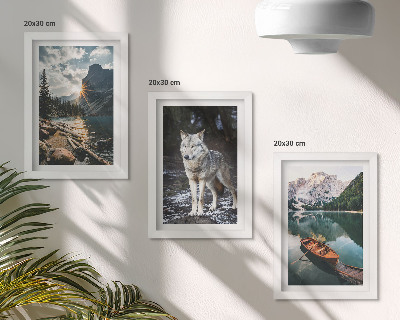 Lot de 3 tableaux Montagnes, lacs et un loup dans un cadre naturel