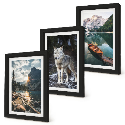 Lot de 3 tableaux Montagnes, lacs et un loup dans un cadre naturel