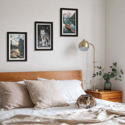 Lot de 3 tableaux Montagnes, lacs et un loup dans un cadre naturel