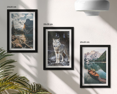 Lot de 3 tableaux Montagnes, lacs et un loup dans un cadre naturel