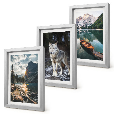 Lot de 3 tableaux Montagnes, lacs et un loup dans un cadre naturel