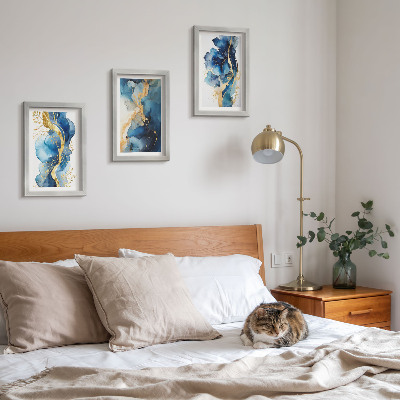 Ensemble de 3 tableaux Motifs abstraits bleus avec des accents délicats