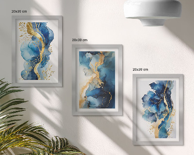 Ensemble de 3 tableaux Motifs abstraits bleus avec des accents délicats