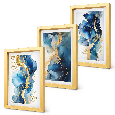 Ensemble de 3 tableaux Motifs abstraits bleus avec des accents délicats