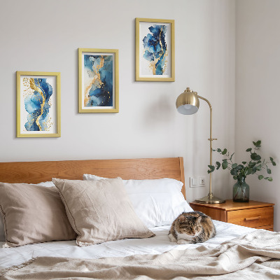 Ensemble de 3 tableaux Motifs abstraits bleus avec des accents délicats