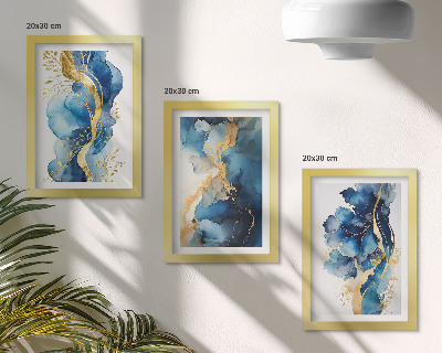 Ensemble de 3 tableaux Motifs abstraits bleus avec des accents délicats