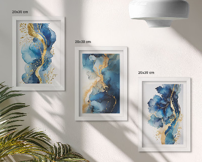 Ensemble de 3 tableaux Motifs abstraits bleus avec des accents délicats