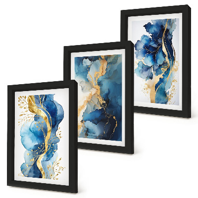 Ensemble de 3 tableaux Motifs abstraits bleus avec des accents délicats