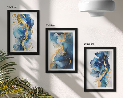 Ensemble de 3 tableaux Motifs abstraits bleus avec des accents délicats