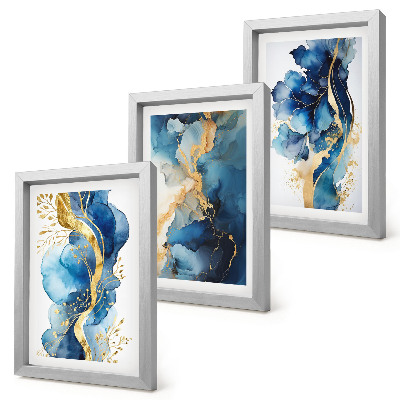 Ensemble de 3 tableaux Motifs abstraits bleus avec des accents délicats