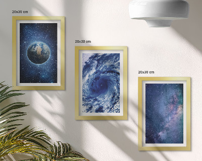 Ensemble de 3 tableaux La Terre dans l'espace, tempête et galaxie d'étoiles