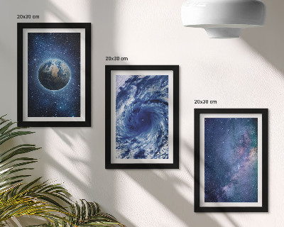 Ensemble de 3 tableaux La Terre dans l'espace, tempête et galaxie d'étoiles