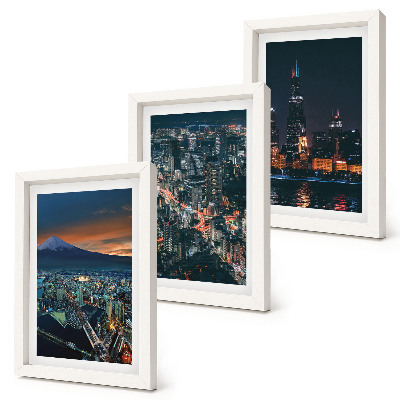 Lot de 3 tableaux Vue nocturne de la ville depuis les montagnes et ses gratte-ciel