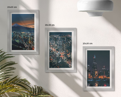 Lot de 3 tableaux Vue nocturne de la ville depuis les montagnes et ses gratte-ciel