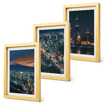 Lot de 3 tableaux vue nocturne de la ville depuis les montagnes avec ses gratte-ciel