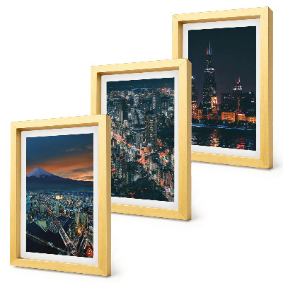 Lot de 3 tableaux Vue nocturne de la ville depuis les montagnes et ses gratte-ciel