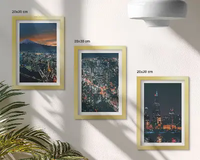 Lot de 3 tableaux vue nocturne de la ville depuis les montagnes avec ses gratte-ciel