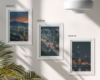 Lot de 3 tableaux Vue nocturne de la ville depuis les montagnes et ses gratte-ciel