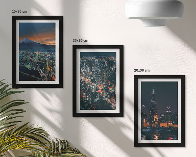 Lot de 3 tableaux Vue nocturne de la ville depuis les montagnes et ses gratte-ciel