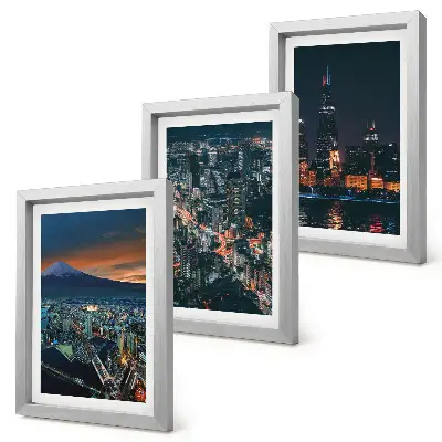 Lot de 3 tableaux vue nocturne de la ville depuis les montagnes avec ses gratte-ciel