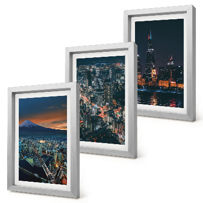 Lot de 3 tableaux Vue nocturne de la ville depuis les montagnes et ses gratte-ciel