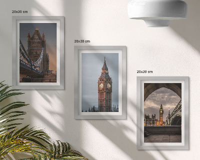 Ensemble de 3 tableaux Vues de Londres avec le pont et Big Ben