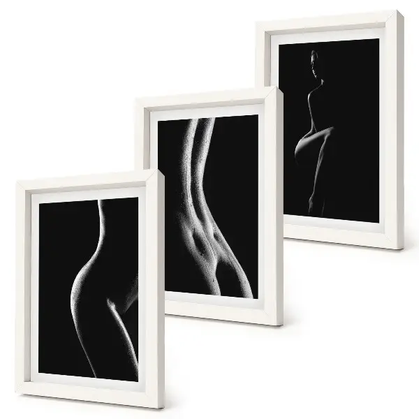 Mur de cadres silhouettes féminines érotiques en noir et blanc