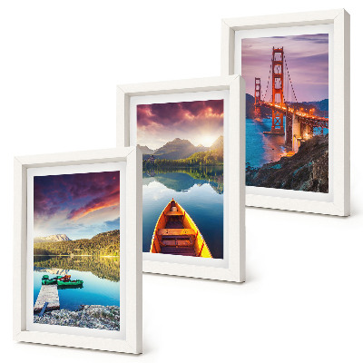 Lot de 3 tableaux Vue sur les montagnes, les lacs, les bateaux et un pont
