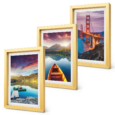Lot de 3 tableaux Vue sur les montagnes, les lacs, les bateaux et un pont